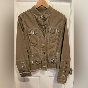 Stetson Women’s Studded Khaki/Olive Green Utility Denim Jacket M